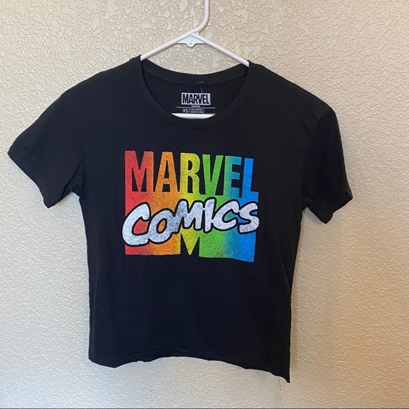 Marvel comics nwt cropped T-shirt black extra small - Picture 1 of 3
